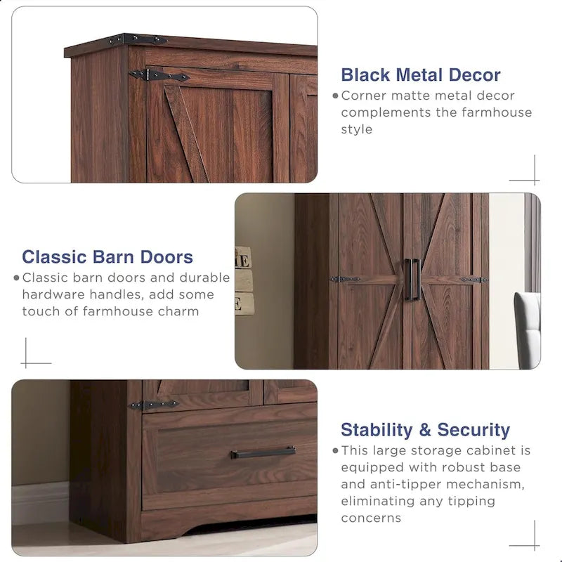 Armoire de rangement de cuisine de ferme, meubles de rangement en bois