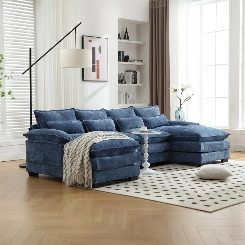 Canapé sectionnel Cloud pour salon, canapé moderne en chenille/bouclette en forme de U, canapé-lit modulaire confortable avec double méridienne
