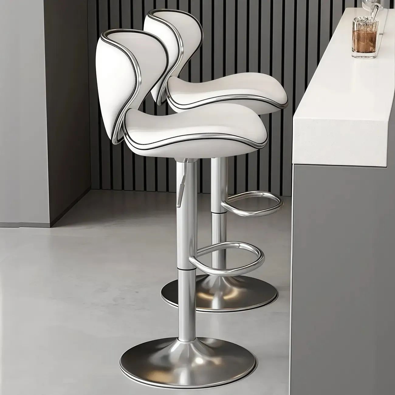 Tabouret de bar pivotant réglable en cuir rembourré