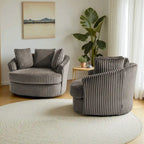 Lot de 2 fauteuils pivotants ronds surdimensionnés en velours côtelé moelleux de 43 po avec oreillers