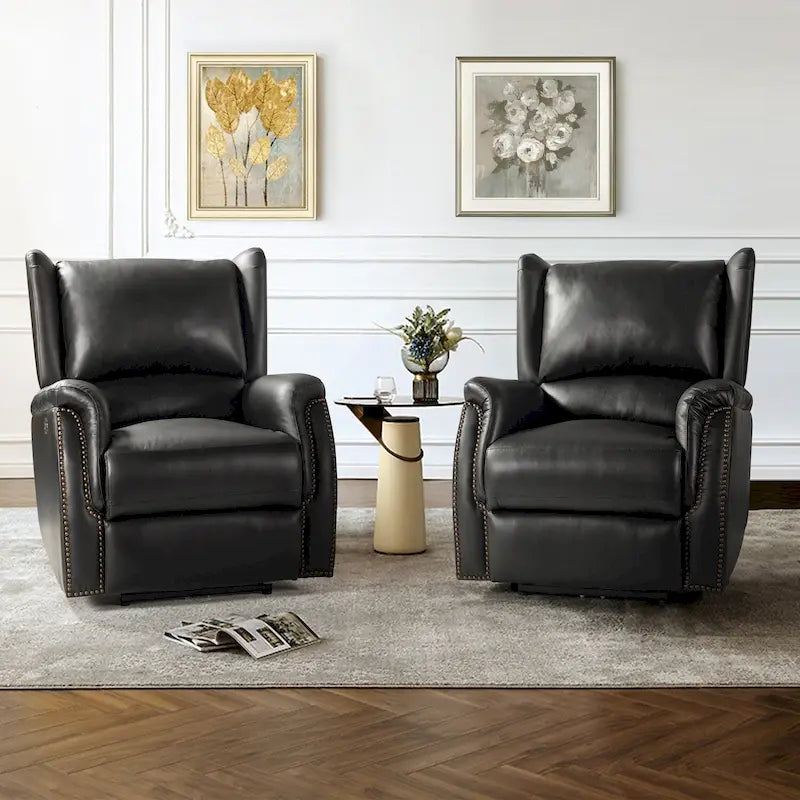 Fauteuil inclinable électrique Eduardo en cuir véritable avec port USB (ensemble de 2)
