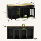 Meuble Niche Double pour Chiens en Bois avec 2 Tiroirs et Séparateur