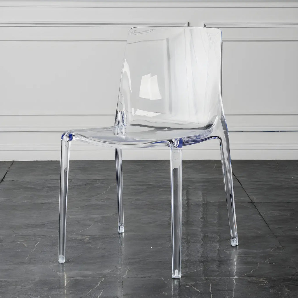 Chaise de salle à manger en acrylique ambré sans accoudoirs et à dossier bas