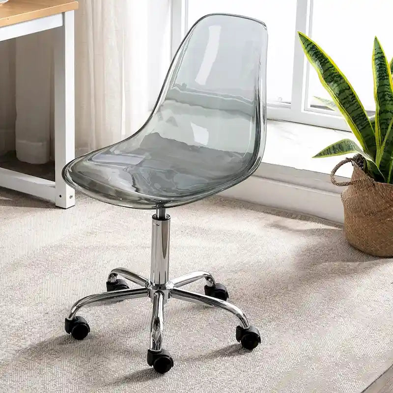 Chaise de bureau à roulettes sans accoudoirs, réglable en hauteur, en acrylique pivotant
