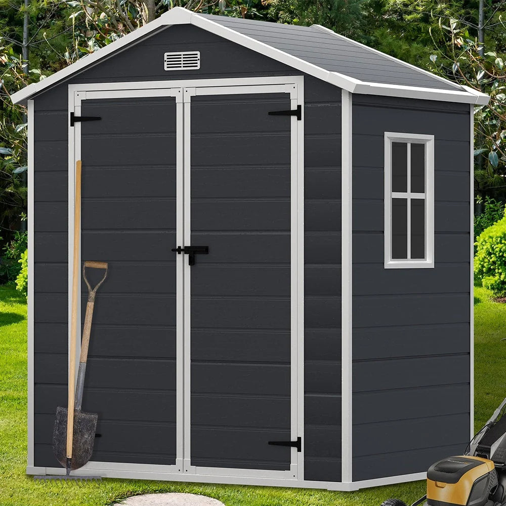 Abri de jardin en résine toutes saisons avec plancher de 1,8 m x 1,2 m / 1,8 m x 2,4 m / 2,4 m x 1,8 m / 2,4 m x 3 m, abri à outils Spire