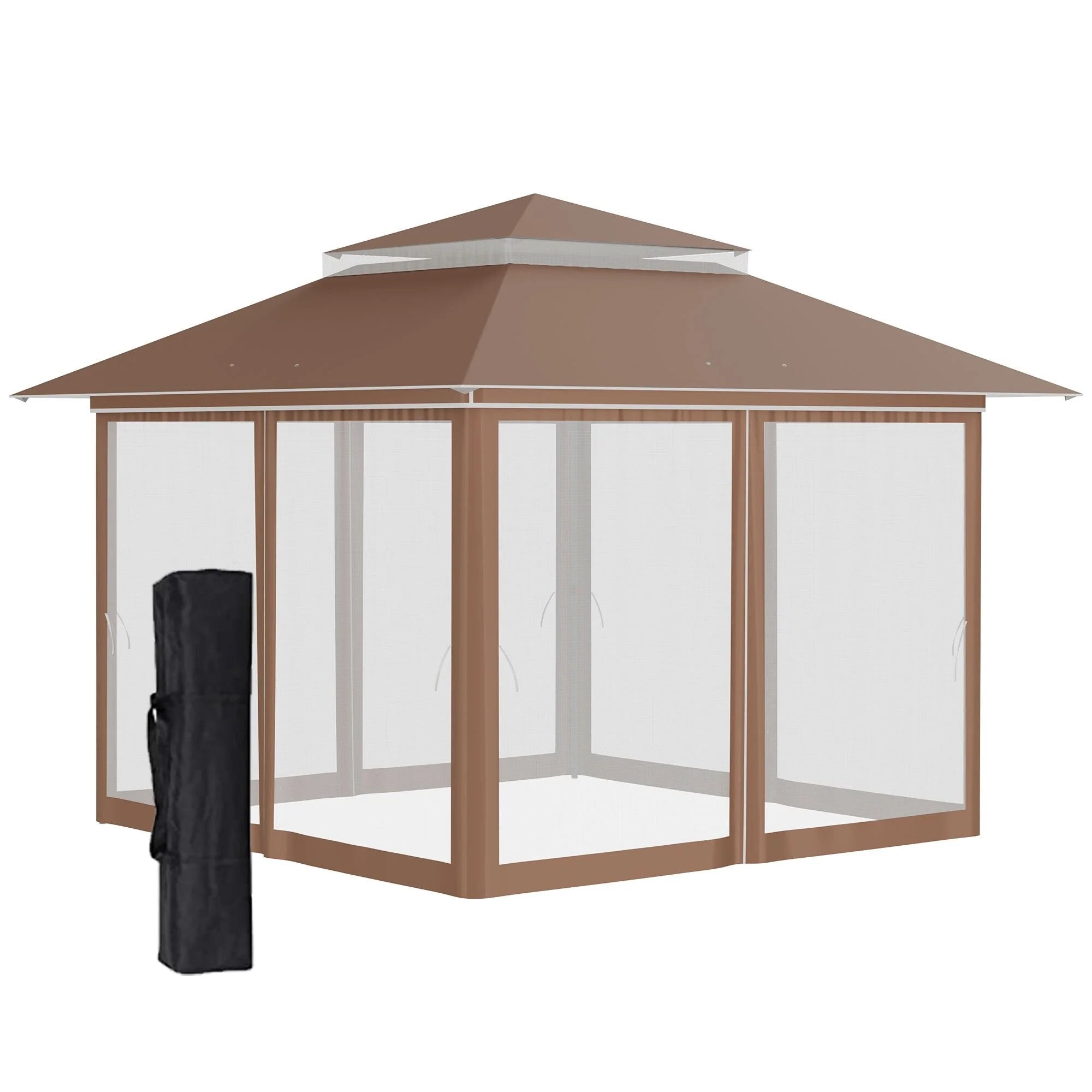 Outsunny Tonnelle Pop Up 3,6 x 3,6 m, Tente Pliante Instantanée avec Murs Latéraux en Maille Filet, Hauteur Réglable sur 3 Niveaux