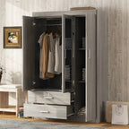Armoire-penderie 3 portes avec miroir, étagères et 2 tiroirs