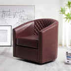 Fauteuil pivotant rond en similicuir capitonné KINWELL, 73,6 cm de large
