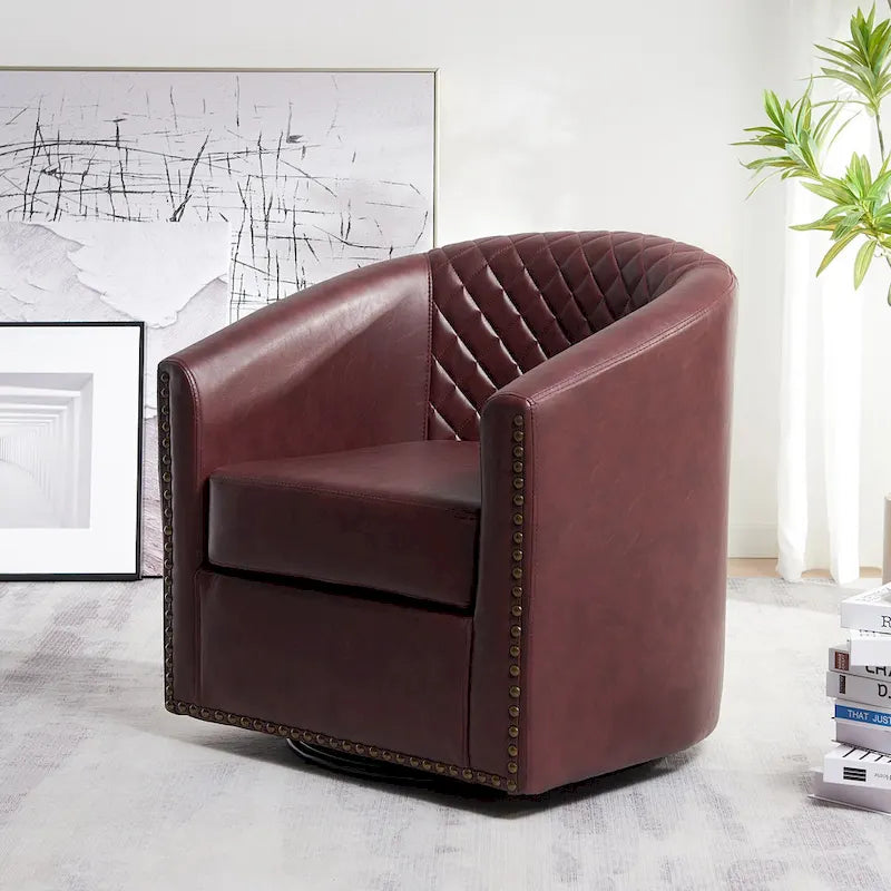Fauteuil pivotant rond en similicuir capitonné KINWELL, 73,6 cm de large