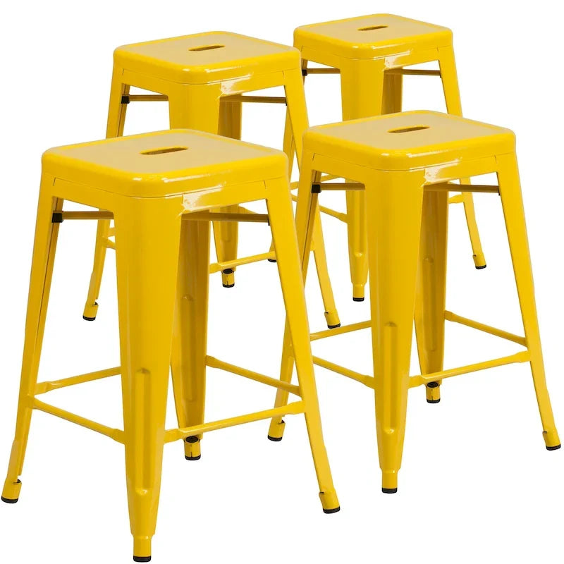 Lot de 4 tabourets de comptoir sans dossier en métal de 61 cm, pour l'intérieur ou l'extérieur, avec assise carrée