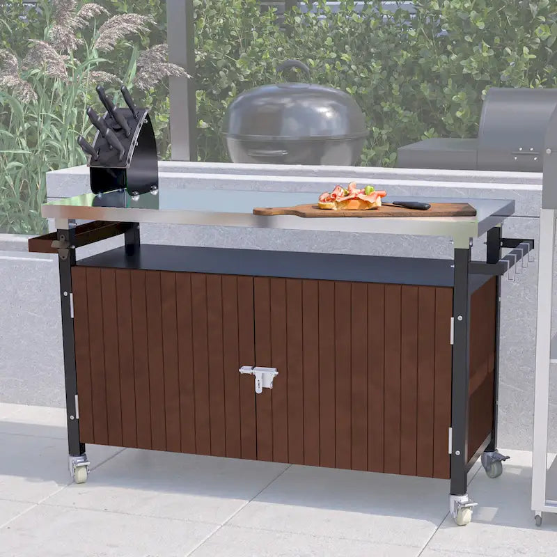 Desserte de barbecue d'extérieur avec plateau en acier inoxydable (tabouret non inclus)