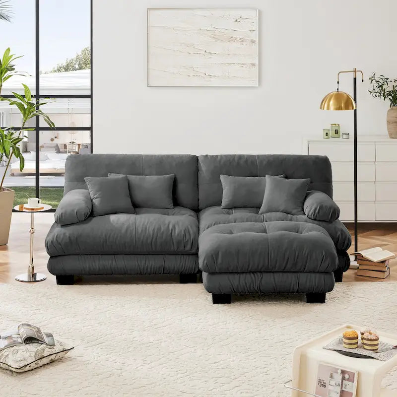 Canapé d'angle en forme de L en chenille avec coussins lombaires