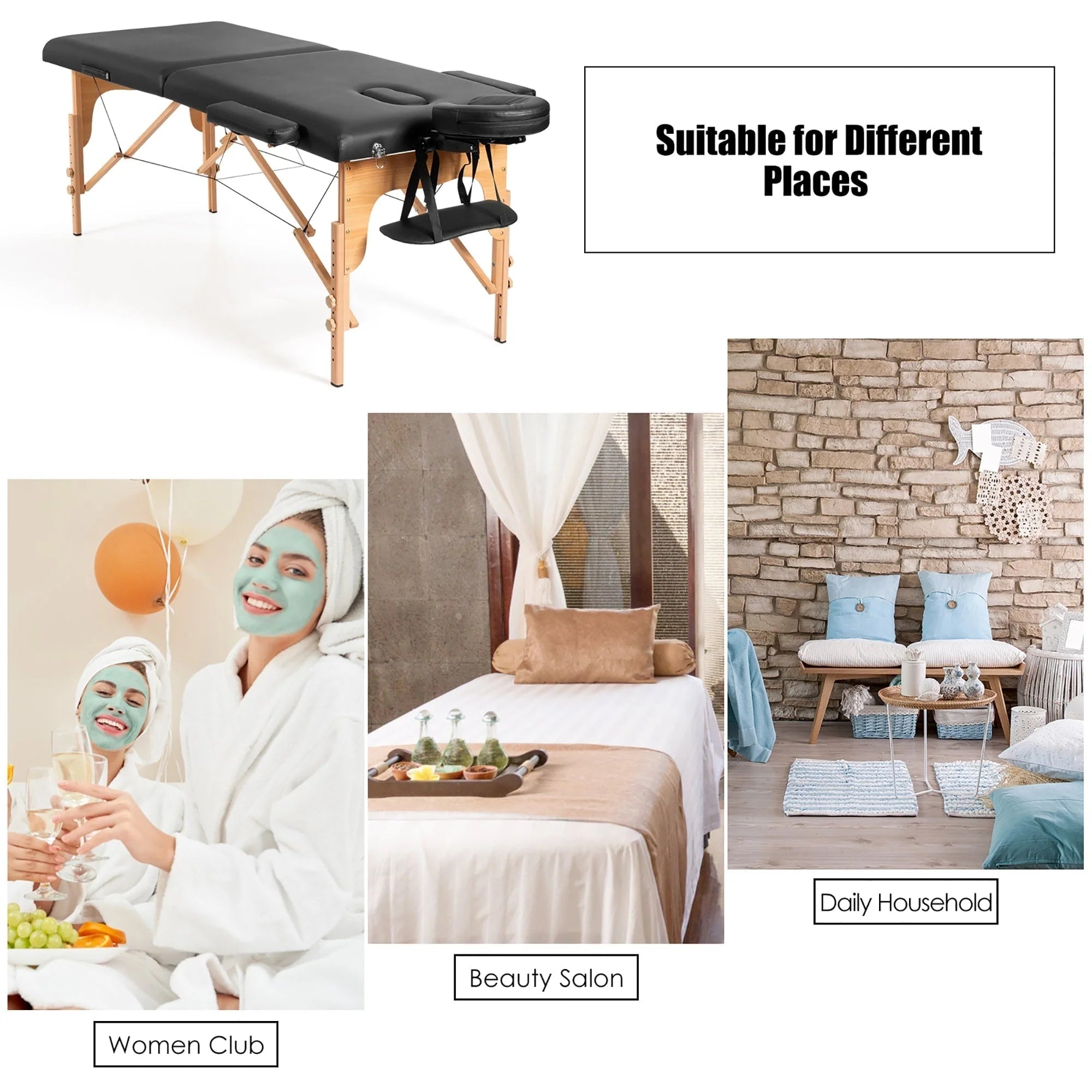 Table de massage portable 84L réglable lit de spa facial tatouage avec sac de transport