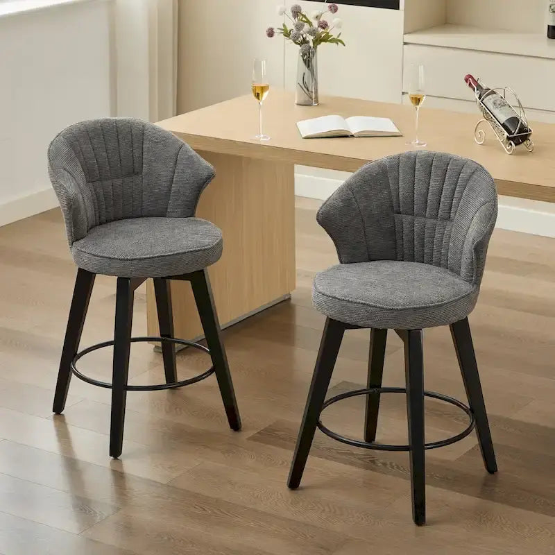 Lot de 2 tabourets de bar pivotants, chaises de salle à manger rembourrées avec large dossier, chaises de hauteur comptoir avec pieds en métal
