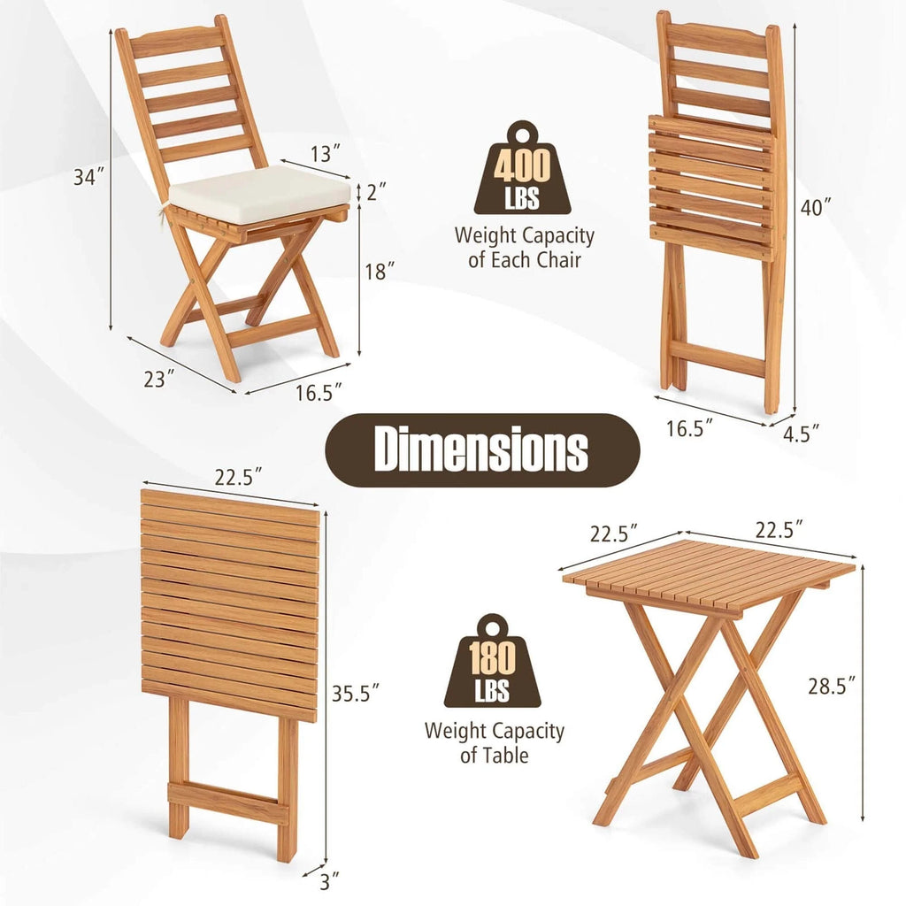 Ensemble de bistrot pliant 3 pièces Patiojoy avec coussins d'assise amovibles - Voir les détails