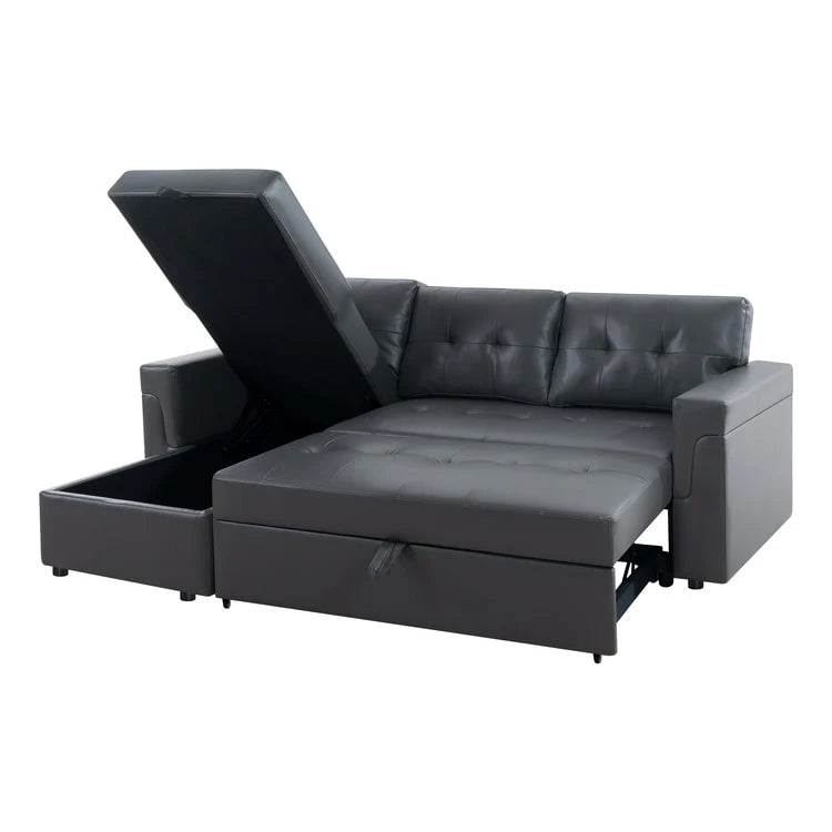 Canapé d'angle réversible convertible avec lit gigogne, méridienne avec rangement dissimulé et pieds durables