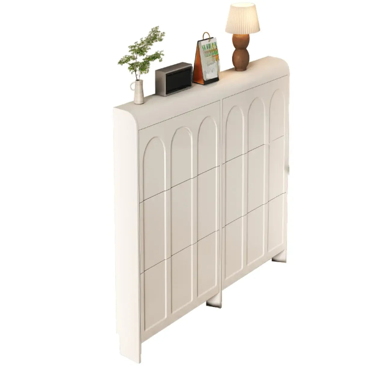 Meuble de rangement pour chaussures en bois blanc à 3 niveaux et à façade abattante Slim