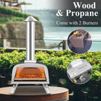 Four à pizza d'extérieur multi-combustibles avec brûleur à gaz et boîte à bois - 30 cm