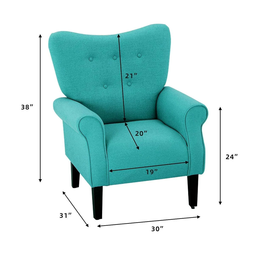 Fauteuil d'appoint moderne Erommy, fauteuil à dossier haut, canapé individuel en tissu capitonné avec pieds en bois pour salon