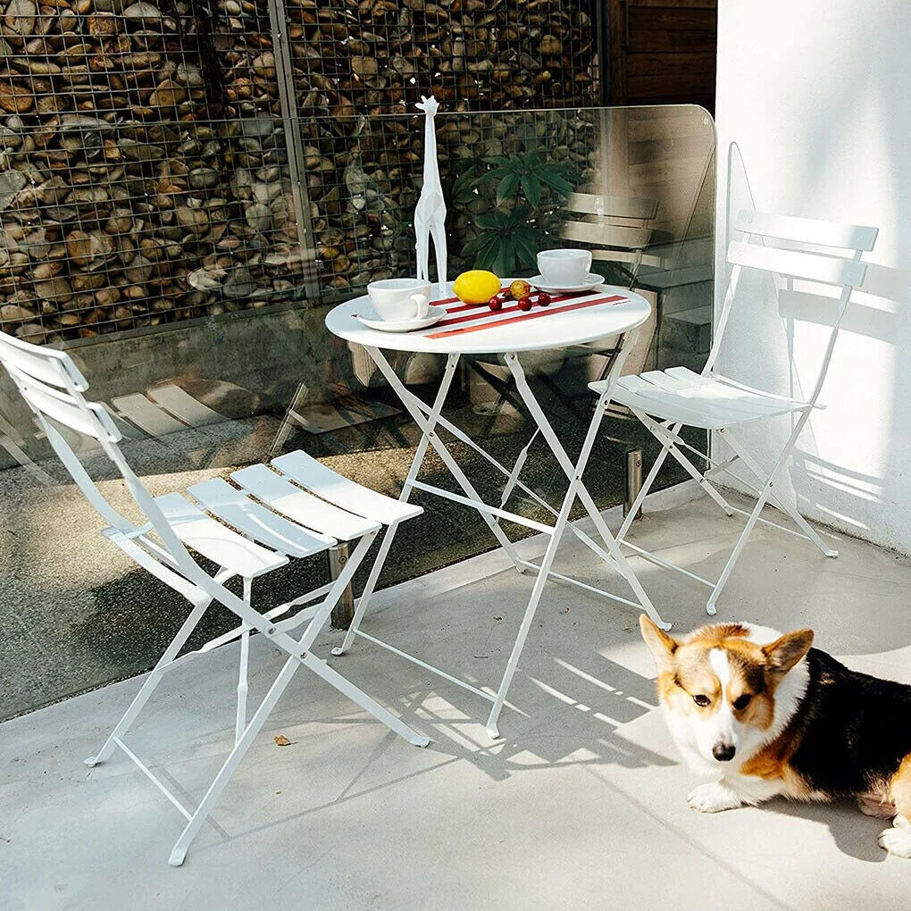Ensemble bistro pliant 3 pièces en métal, ensemble de conversation intérieur/extérieur résistant aux intempéries pour patio, cour, jardin