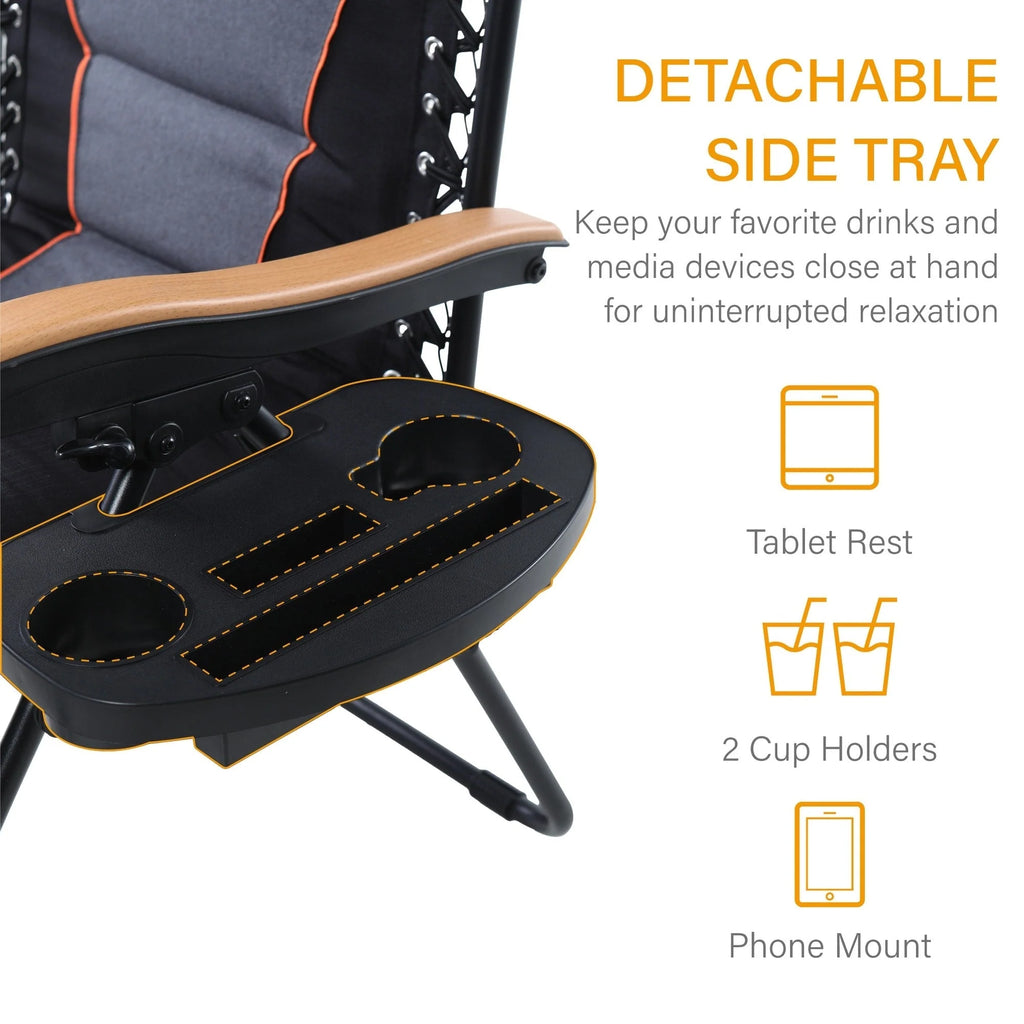 Fauteuil de relaxation zéro gravité XL surdimensionné et rembourré, avec accoudoirs plus larges, inclinable et porte-gobelet - N/A