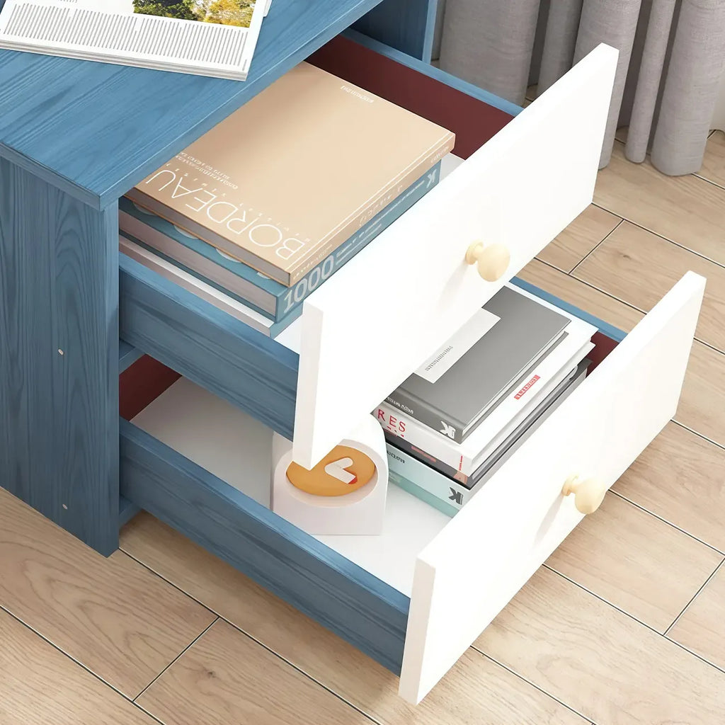 Table de chevet moderne haute en bois avec étagères spacieuses et 2 tiroirs