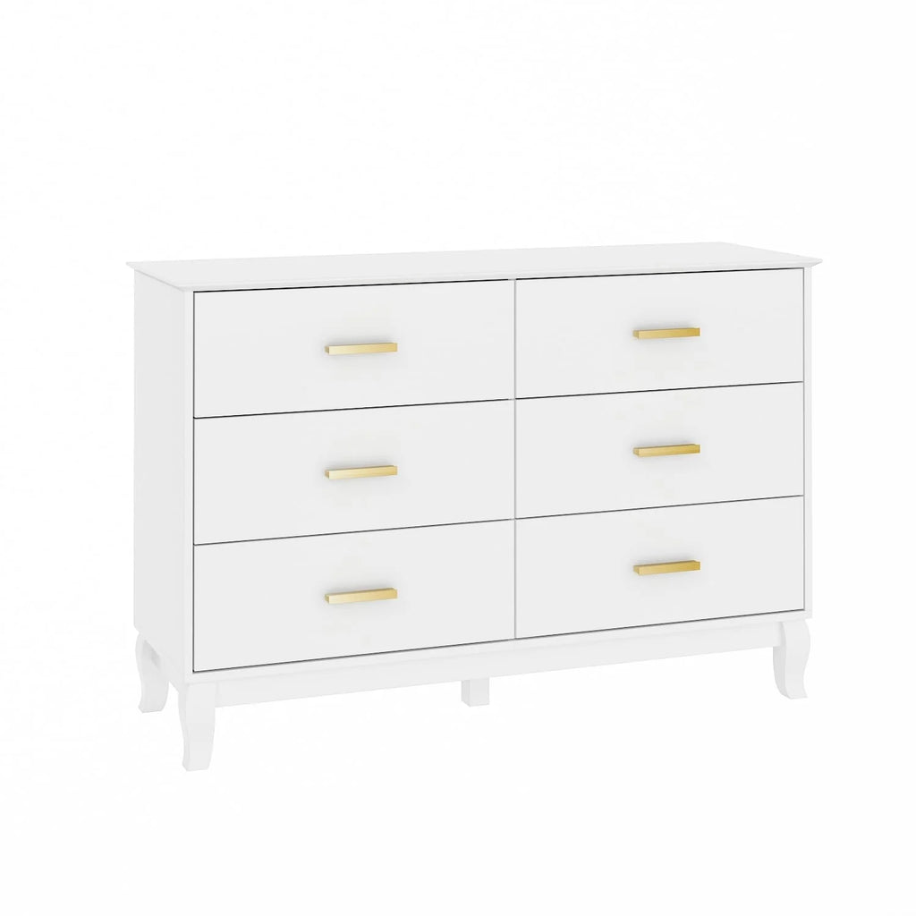 Commode double Timechee à 6 tiroirs, 120 cm de large, pieds en bois massif, finition laquée
