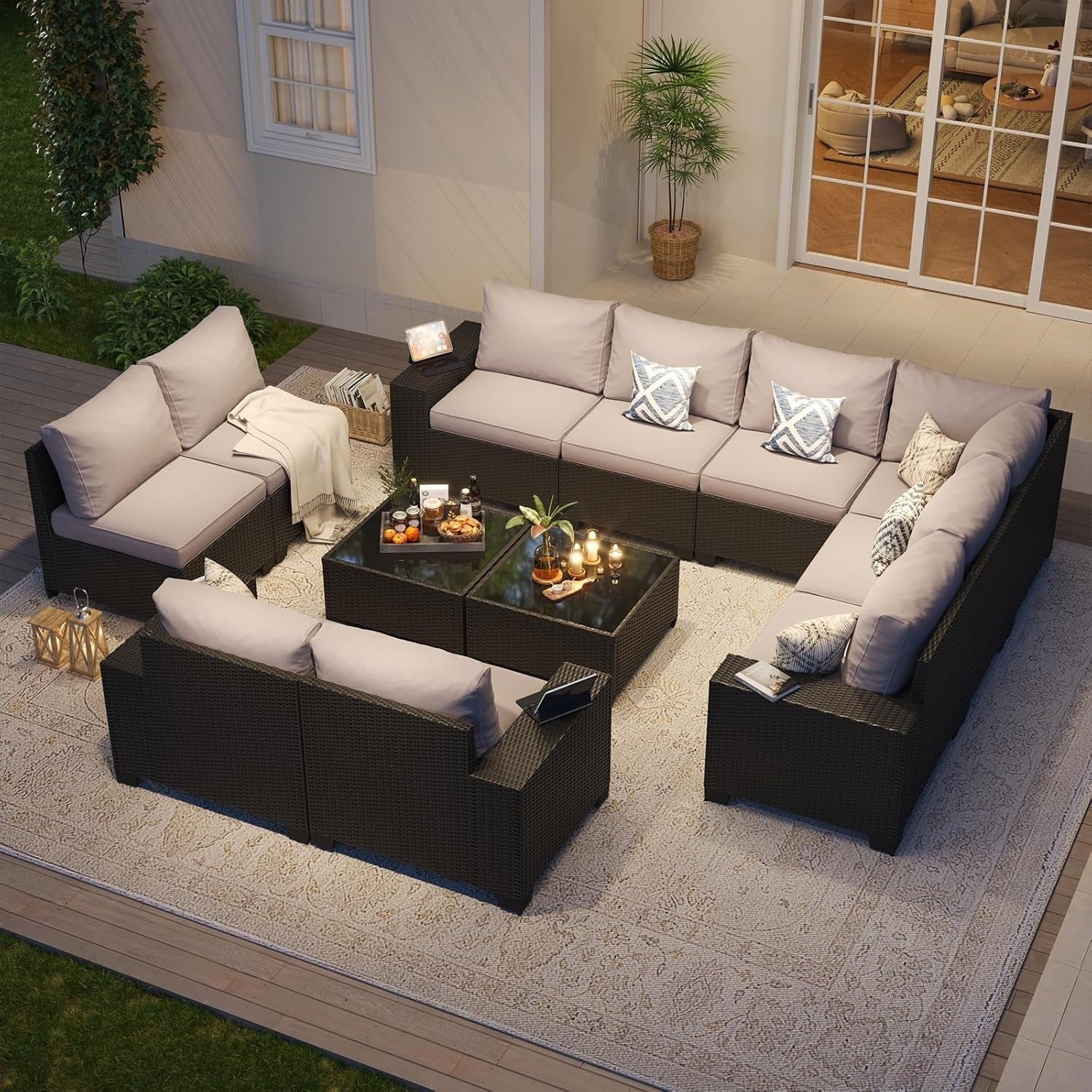 Ensembles de meubles de patio extérieurs avec coussin épais de 10 cm