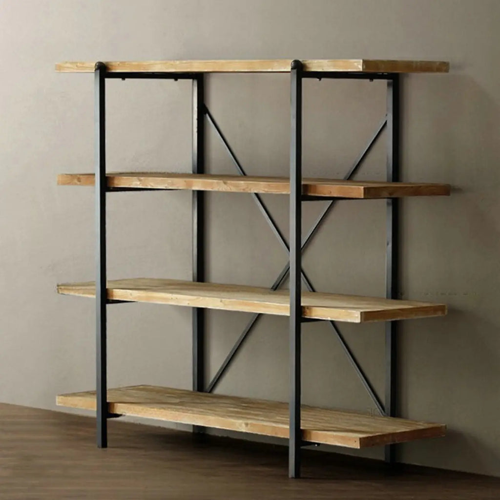 Étagère murale industrielle 4 niveaux en bois et métal