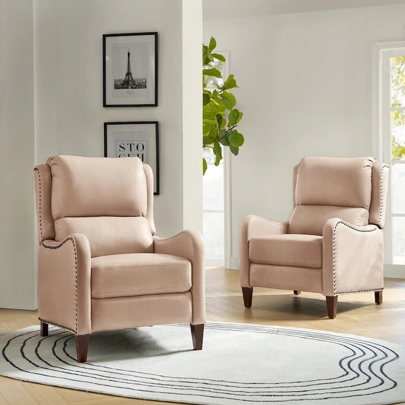 Fauteuil inclinable Brigida moderne en cuir véritable avec clous décoratifs et repose-pieds réglable (lot de 2) par HULALA HOME