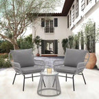 Ensemble de bistro 3 pièces pour terrasse, salon de jardin en rotin d'extérieur avec table en verre et 2 fauteuils larges, coussins d'assise