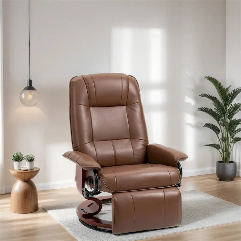 Fauteuil de relaxation pivotant en cuir réglable avec repose-pieds et accoudoirs