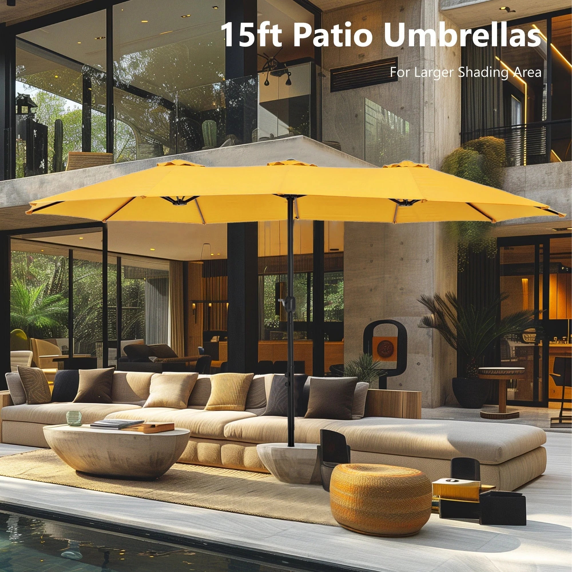 MAISON ARTS Parasol double de 4,5 m pour terrasse, grande taille, avec pied inclus