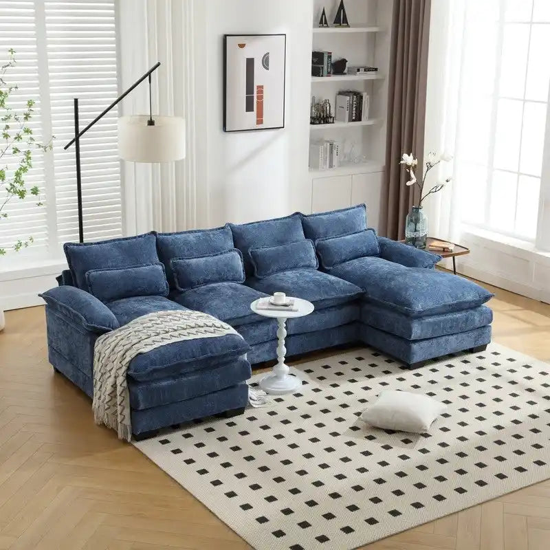 Canapé sectionnel Cloud pour salon, canapé moderne en chenille/bouclette en forme de U, canapé-lit modulaire confortable avec double méridienne