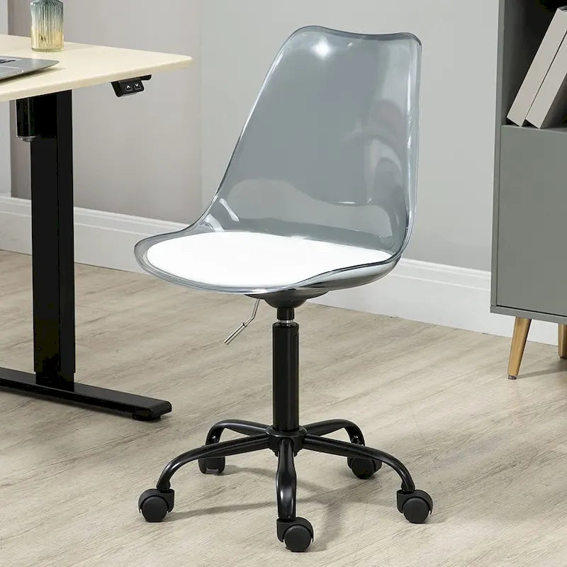 Chaise de bureau à roulettes sans accoudoirs, réglable en hauteur, en acrylique pivotant