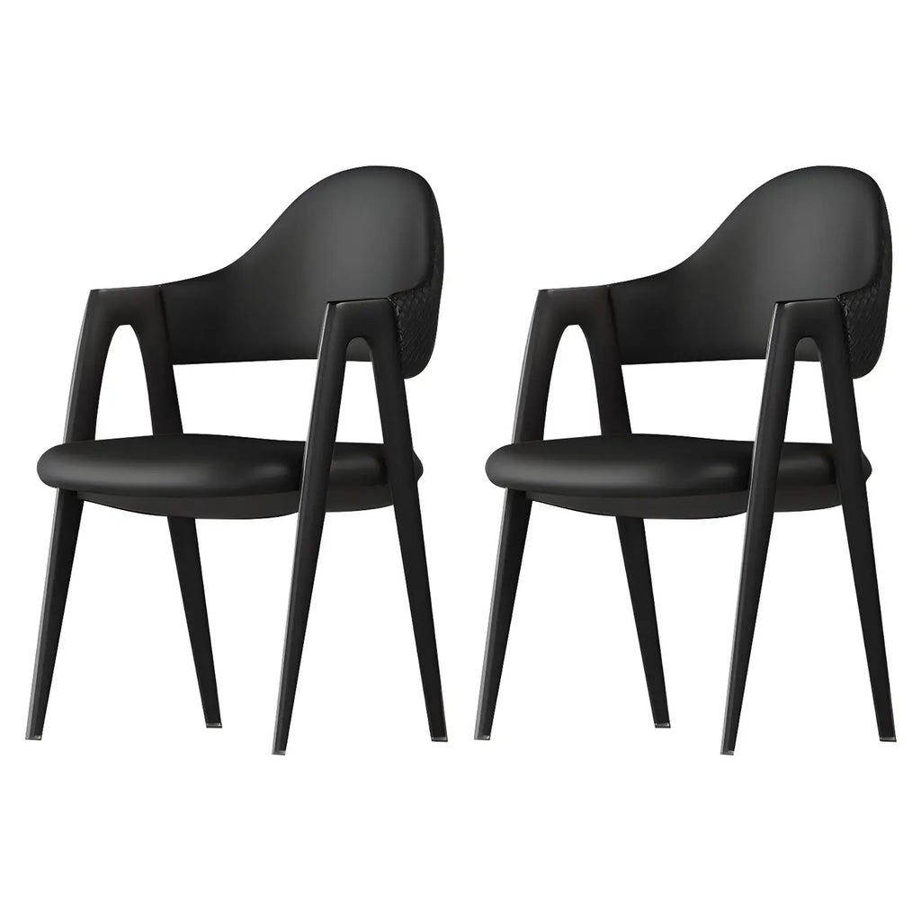 Chaise de salle à manger en cuir moderne avec dossier incurvé et ouvert