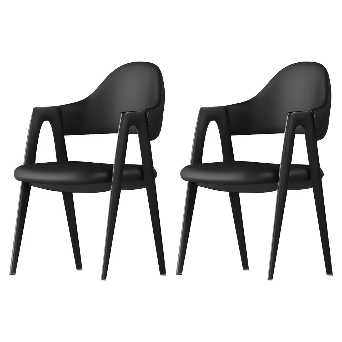 Chaise de salle à manger en cuir moderne avec dossier incurvé et ouvert