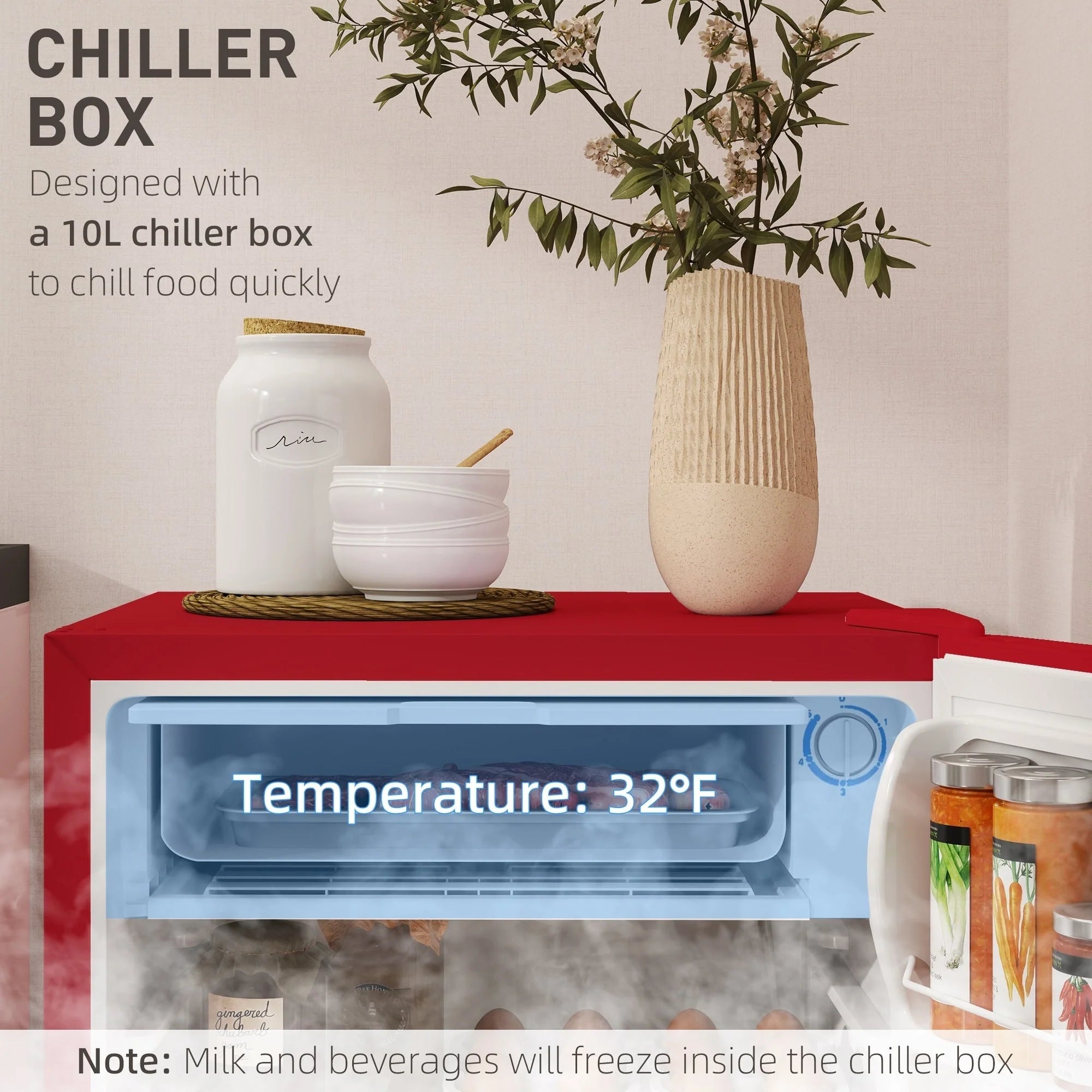 HOMCOM Mini-réfrigérateur avec congélateur 90 L, petit réfrigérateur avec thermostat réglable pour chambre