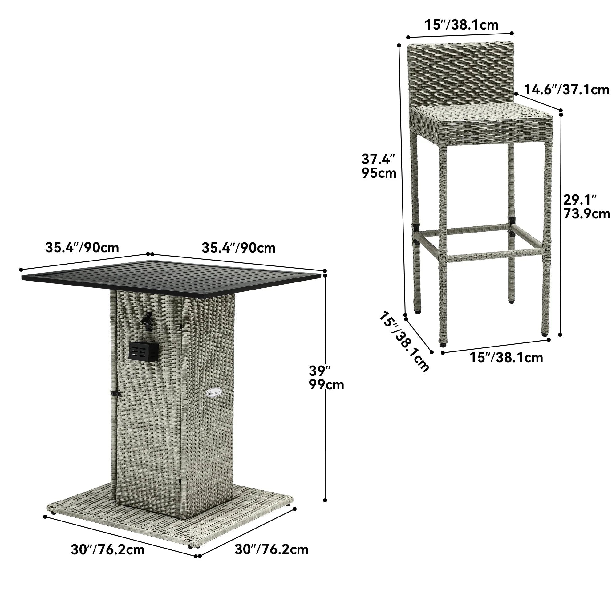 Ensemble de bar en osier d'extérieur Moasis 5 pièces - 5 PCS