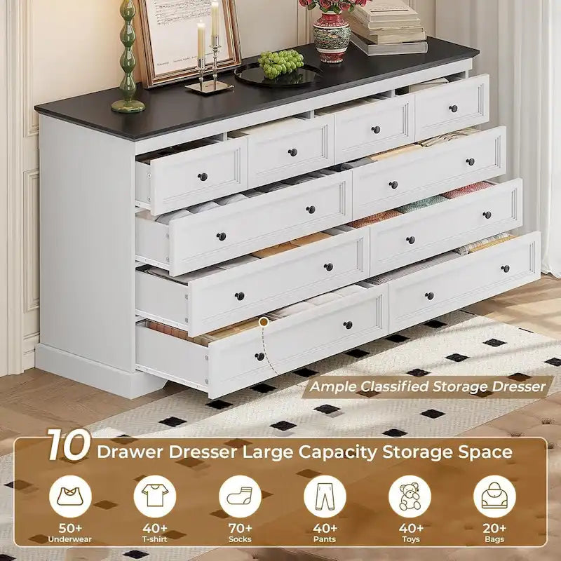 Commode à 10 tiroirs, 55 grands tiroirs, Commode et chiffonnier en bois