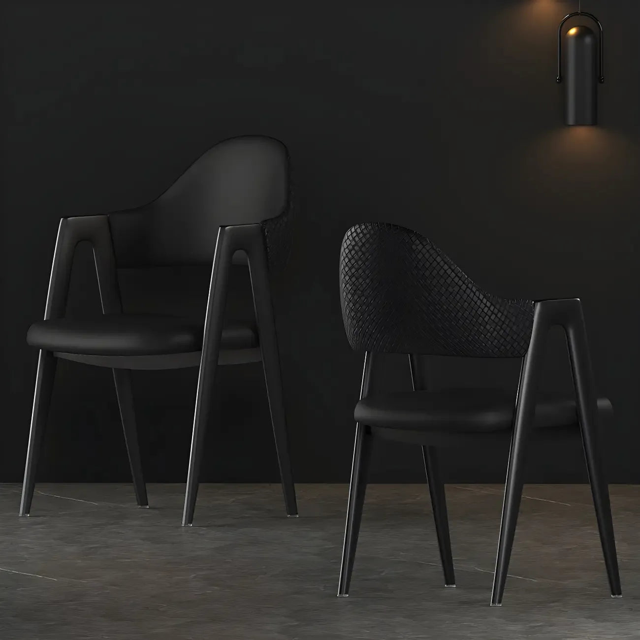 Chaise de salle à manger en cuir moderne avec dossier incurvé et ouvert