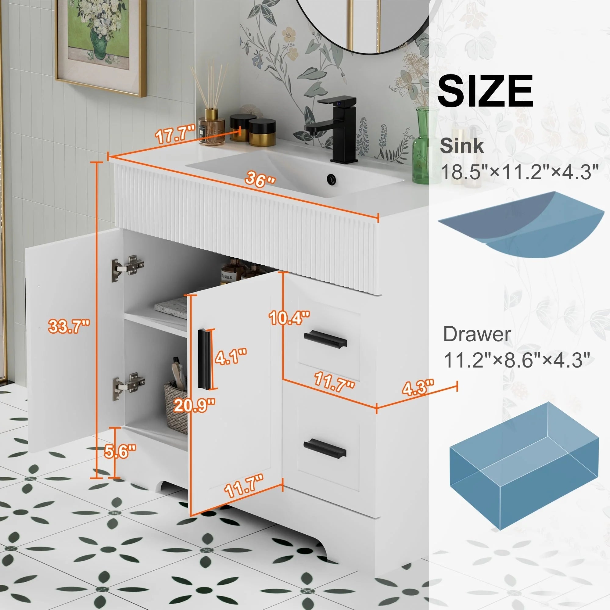 Meuble-lavabo Wavy Line 30/36/48 avec évier et robinet