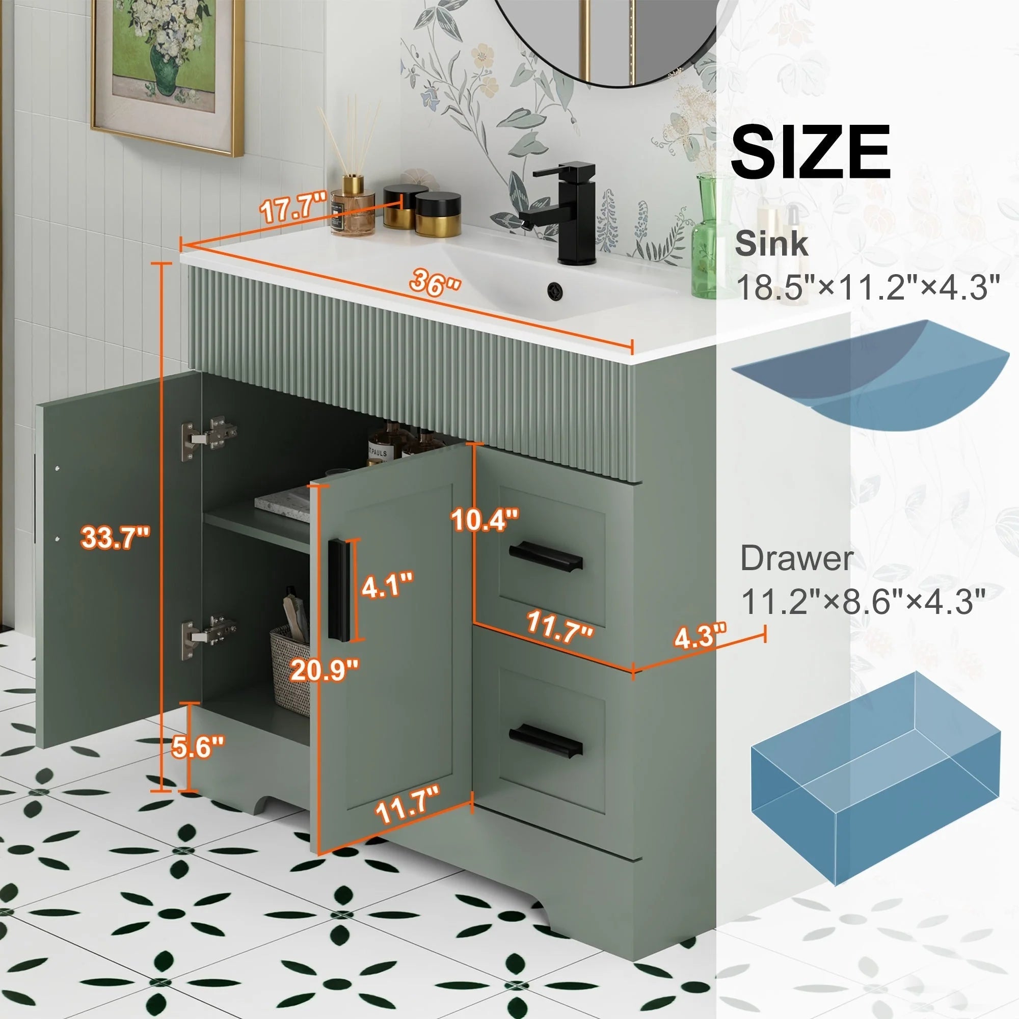 Meuble-lavabo Wavy Line 30/36/48 avec évier et robinet