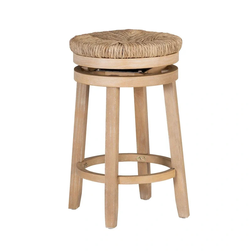 Tabouret de comptoir pivotant sans dossier Maya avec assise en jonc de mer