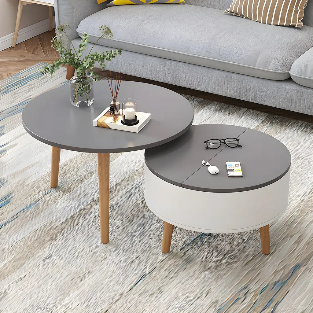 Table basse ronde en bois noir et blanc moderne avec rangement