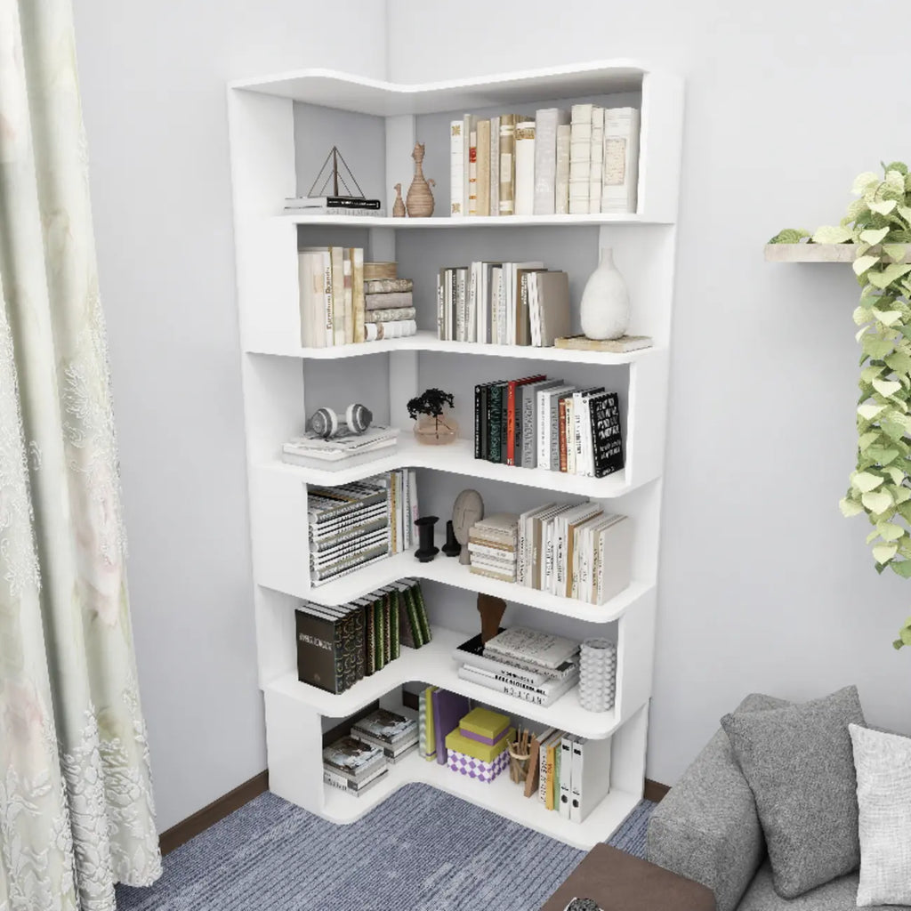 Étagère d'angle en bois manufacturé avec 6 tablettes