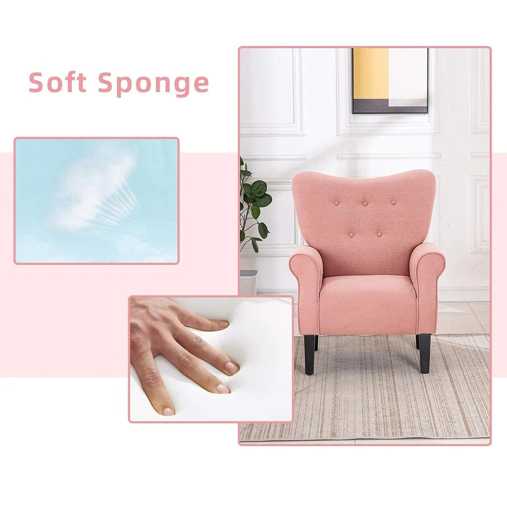 Fauteuil d'appoint moderne Erommy, fauteuil à dossier haut, canapé individuel en tissu capitonné avec pieds en bois pour salon