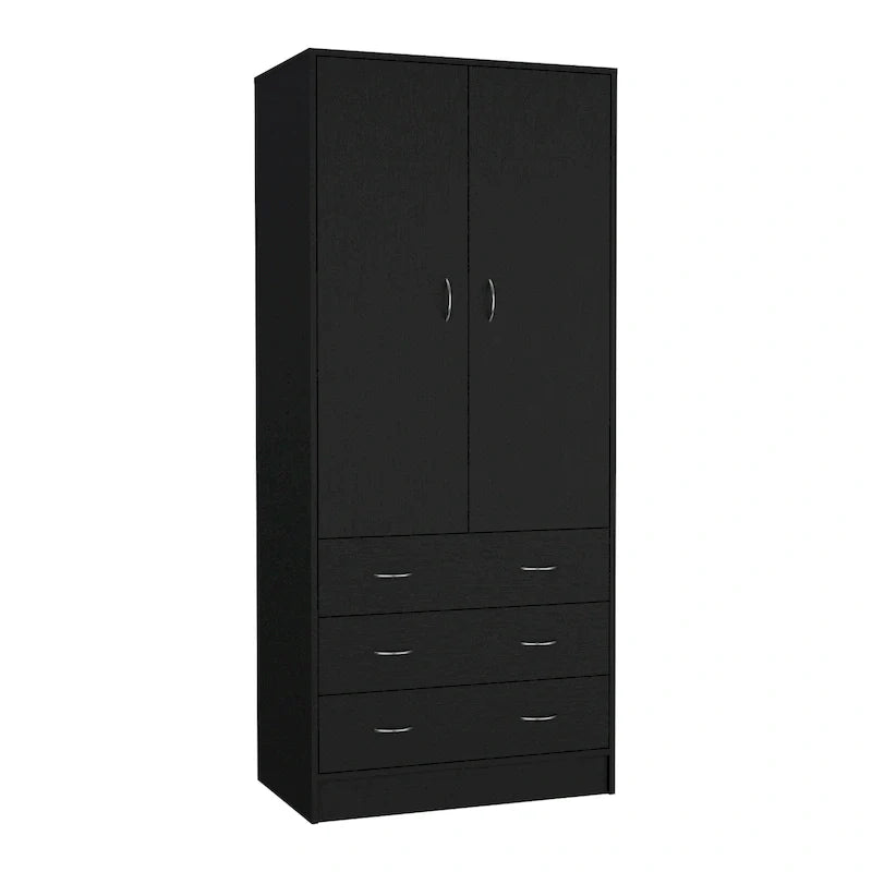 19 Armoire moderne à deux portes avec 3 tiroirs et 1 tringle de penderie pour chambre à coucher