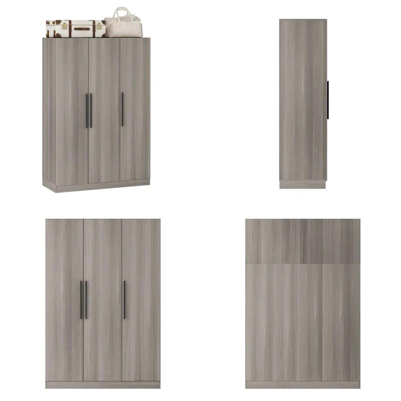 Armoire Penderie en Bois avec 6 Cubes de Rangement et Tringle Suspendue