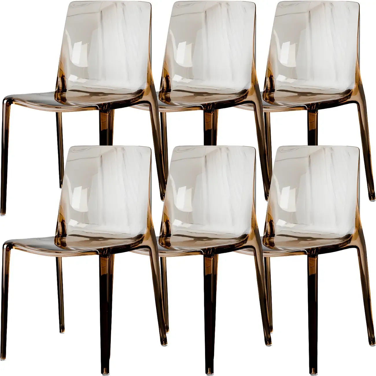 Chaise de salle à manger en acrylique ambré sans accoudoirs et à dossier bas